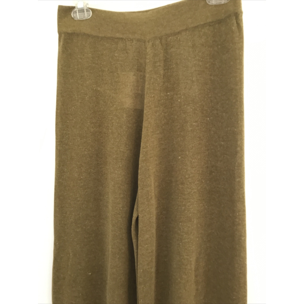 Zara khaki green linen knit flared palazzo pants NWT Size M Semi-Sheer - Picture 4 of 7
